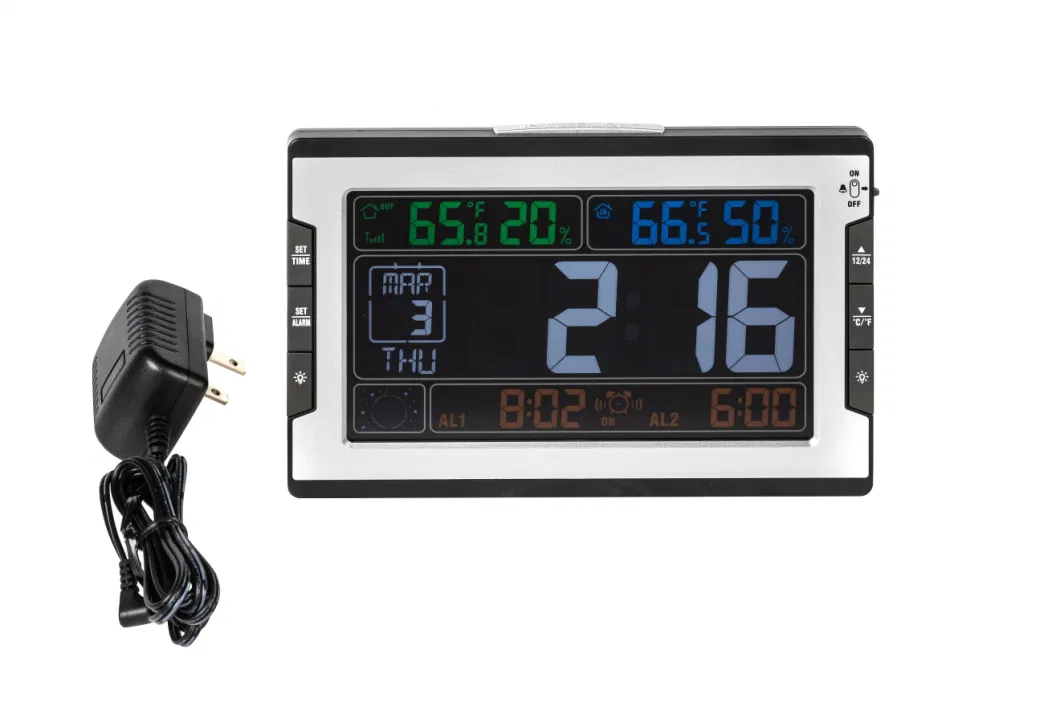 Radio Control Digital Wireless Indoor Outdoor Temperature and Humidity Barometric Weather Forecast Alarm Clock