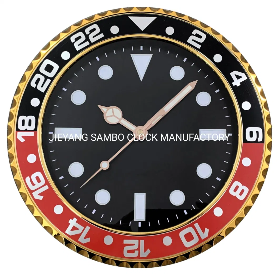 Customized 12inch Black Red Frame Luminous Advertising Gift Promotional Wall Clock
