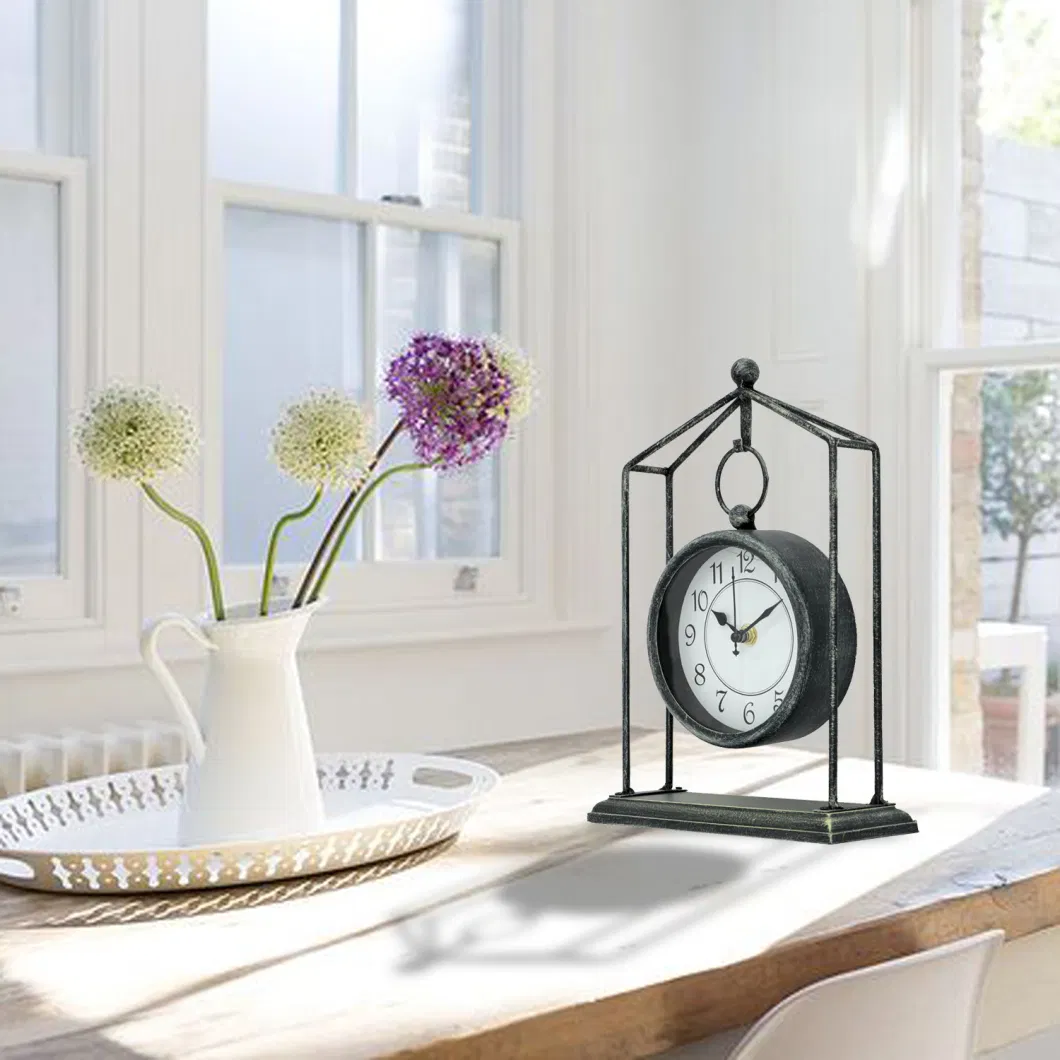 Hot Sell Outdoor Antique OEM Wooden Metal Desk MDF Creative Clocks Quartz Table Clock