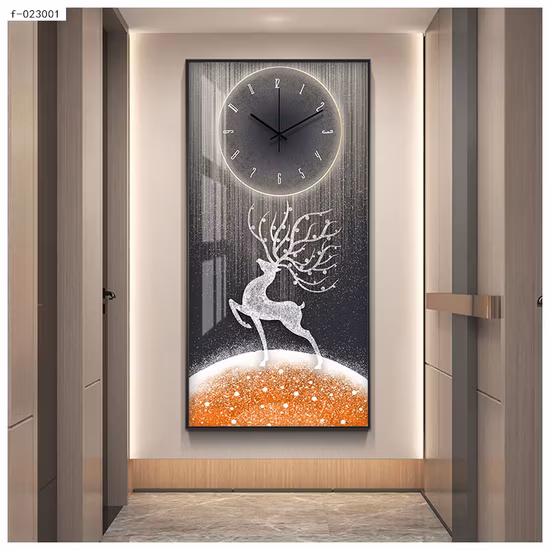 Entrance Living Room Crystal Wall Clock Art Painting Clock Luxury Frame